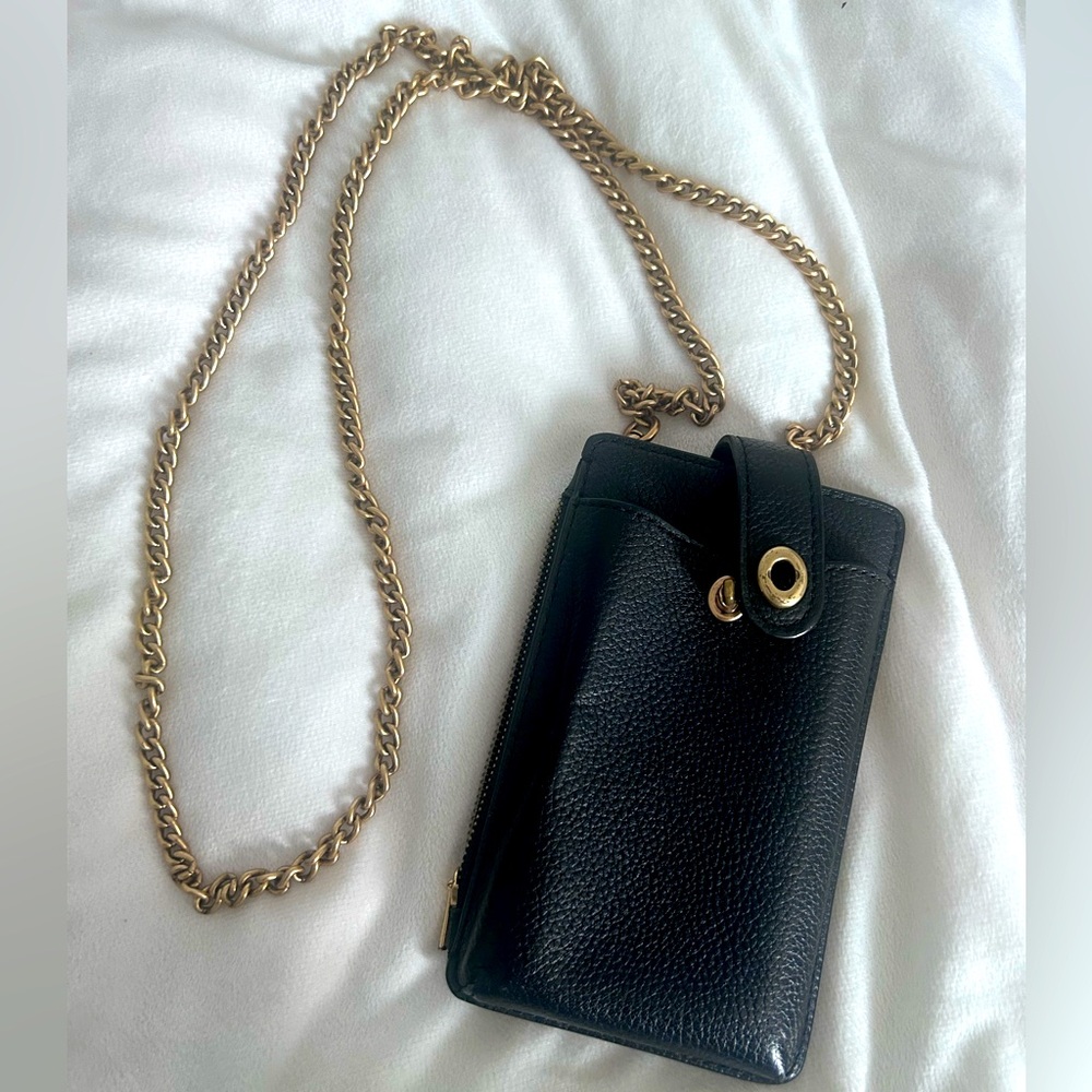 COACH Polished Pebble Leather Turnlock Chain Phone Crossbody Pouch Wallet. GUC
